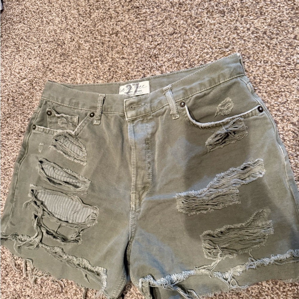 Free People Distressed Green Women's Shorts 27